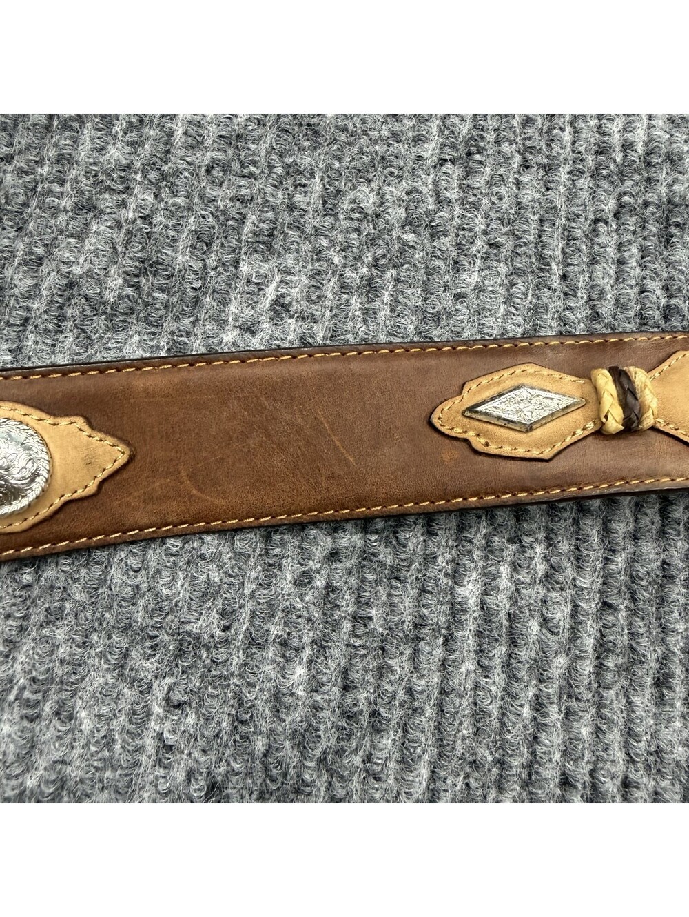 Justin Belt Mens 38 Brown Leather Western Concho Studded Engraved Silver Buckle - Picture 14 of 15